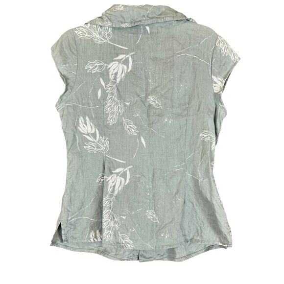 Ilse Menck 100% Linen Blouse Cap Sleeve Button Front Drawstring Collar Gray 36 - Picture 4 of 9